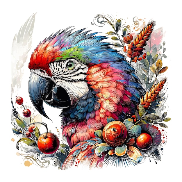 Vector parrot tropical copyspace in flower