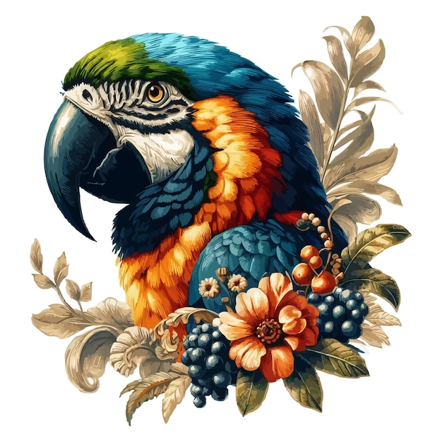 Vector parrot tropical copyspace in flower