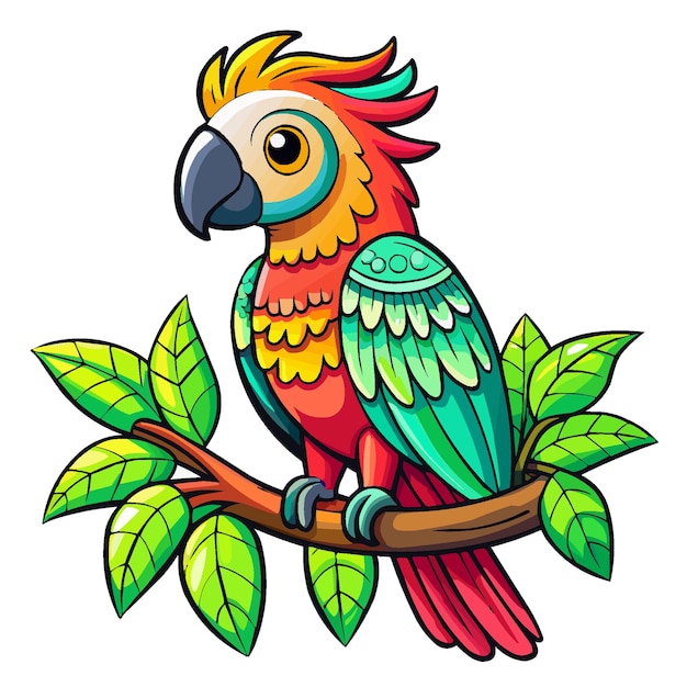 a parrot with a tuft on a branch on a white background 2
