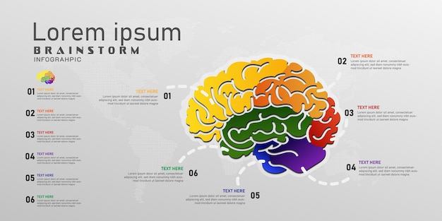 Vector part of brain infographic vector illustration with colorful topic information brainstorming concept