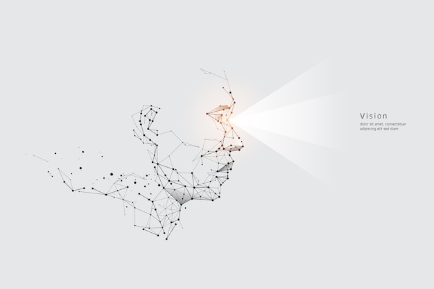Vettore arte delle particelle, geometria, linee e punti, concetto di visione.