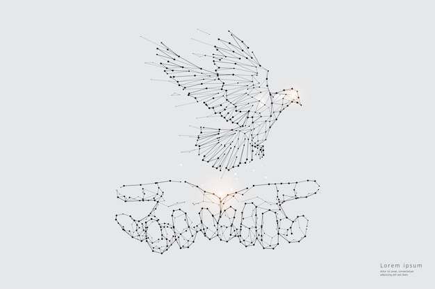 Particle art, geometry, lines, and dots. vector graphic concept of giving freedom. the stroke weight can be modified.