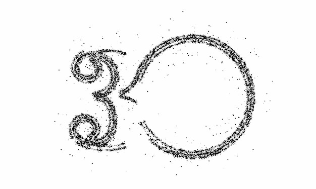 Numero di particelle 30 sul disegno vettoriale di vettore di testo cerchio.
