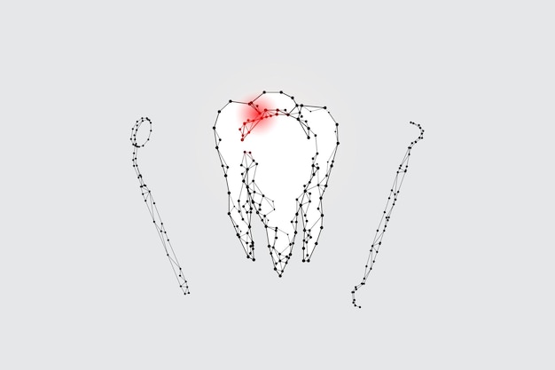 La linea di arte geometrica delle particelle e il punto del dente