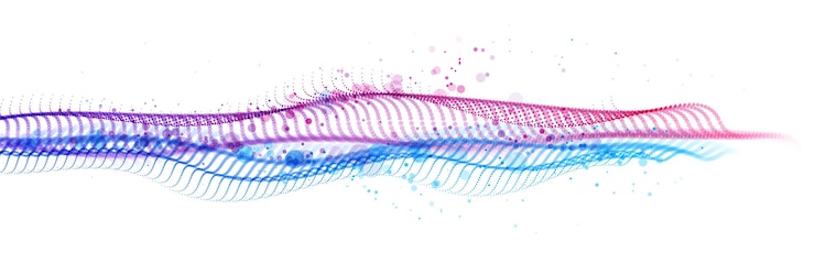 Vector particles wave big data flow vector abstract beautiful background, technology and science abstraction, 3d airy light mixed colors dots array flying in wavy motion.