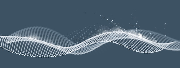 Particles wave big data flow vector abstract beautiful background, technology and science abstraction, dots array flying in wavy motion, 3D tech and sci design.