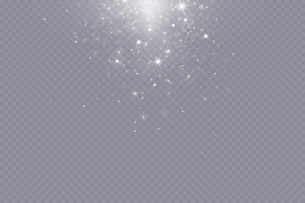 Particles of white magic dust. Shining light particles.Christmas glitter particles. Light effect