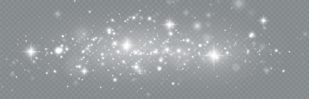 Particles of white magic dust. Shining light particles.Christmas glitter particles. Light effect on