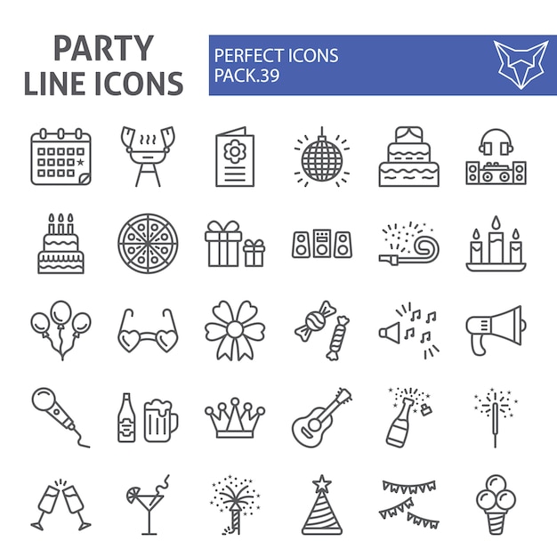 Partij lijn icon set, viering collectie