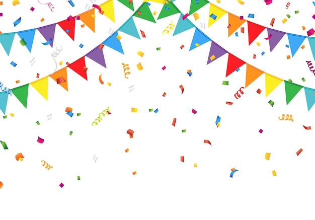 Vector partij vlaggen met confetti