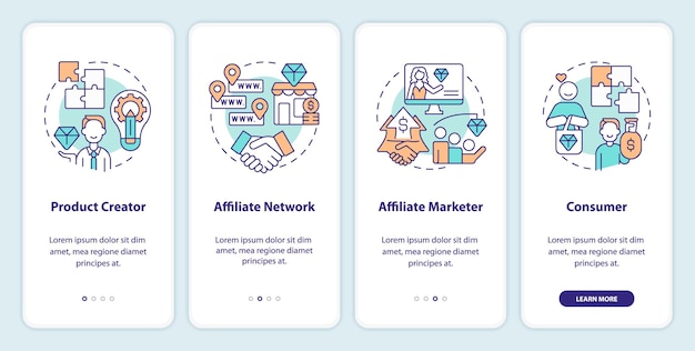 Partijen in affiliate marketing onboarding mobiele app-scherm