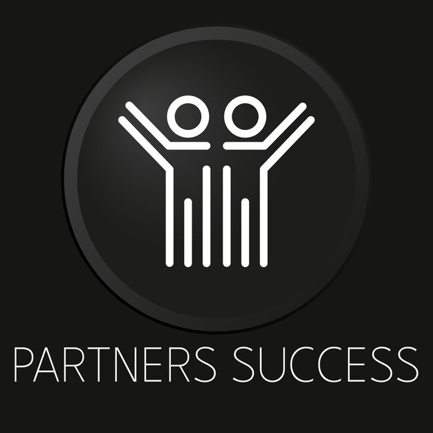 Partners success minimal vector line icon on 3D button isolated on black background Premium Vector