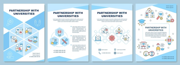 Partnerschap met universiteiten brochure sjabloon. carrière mogelijkheid. flyer, boekje, folder afdrukken, omslagontwerp met lineaire pictogrammen. vectorlay-outs voor presentatie, jaarverslagen, advertentiepagina's