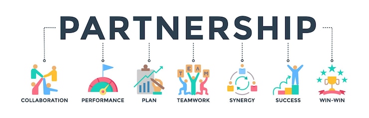 Vector partnership banner web icon concept for collaboration and team management