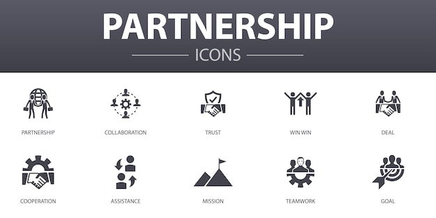 Vector partnership simple concept icons set. contains such icons as collaboration, trust, deal, cooperation and more, can be used for web, logo, ui/ux