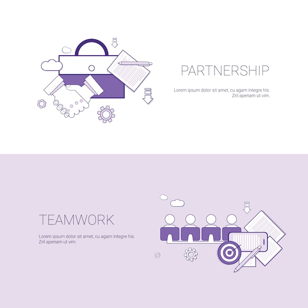 Partnership and teamwork business cooperation concept template web banner with copy space