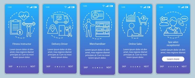 Parttime baan blauwe onboarding mobiele app paginascherm vectorsjabloon