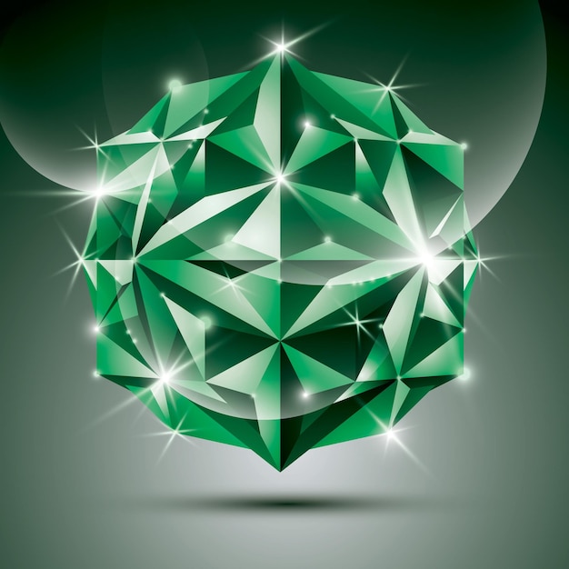 Vector party 3d green shiny disco ball. vector fractal dazzling abstract illustration - eps10 jewel. gala theme. fantastic object.