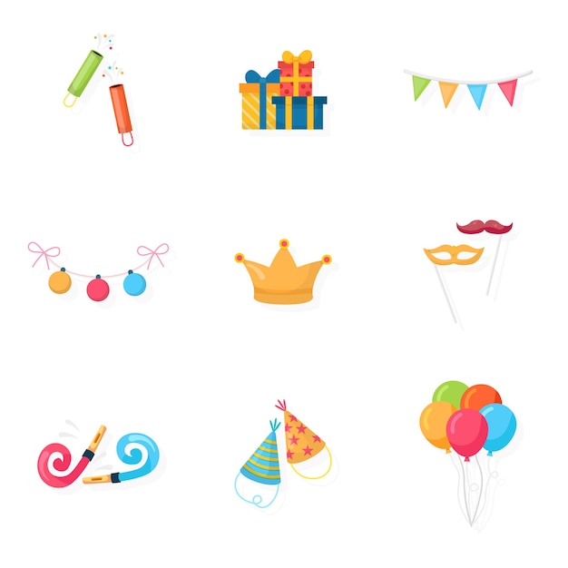 Vector party accessories cartoon illustrations set