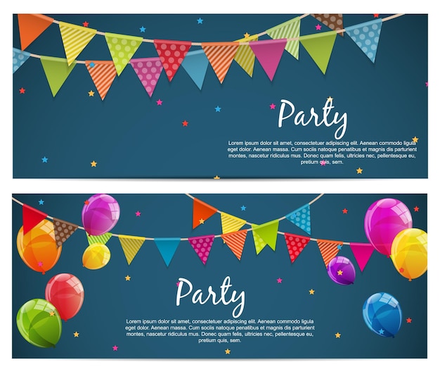 Vector party background baner with flags and balloons vector illustration