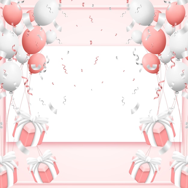 Вектор Вечеринка фон с воздушными шарами и подарочными коробками 3d иллюстрация