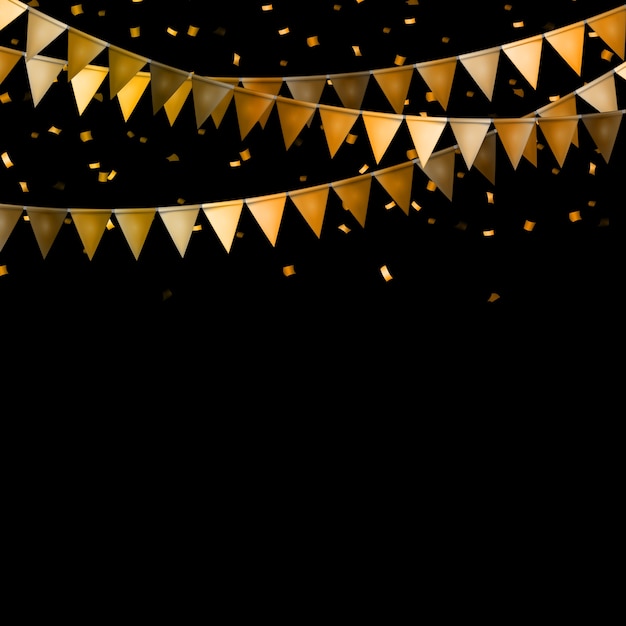 Party Background with Flags and Confetti 