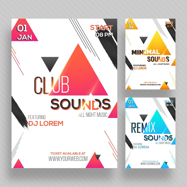 Party Banner or Flyer with three color concepts.