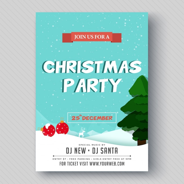 Party banner или flyer design для рождественских торжеств.