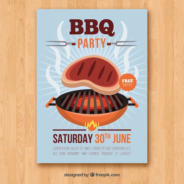 Vector party barbecue invitation in flat style