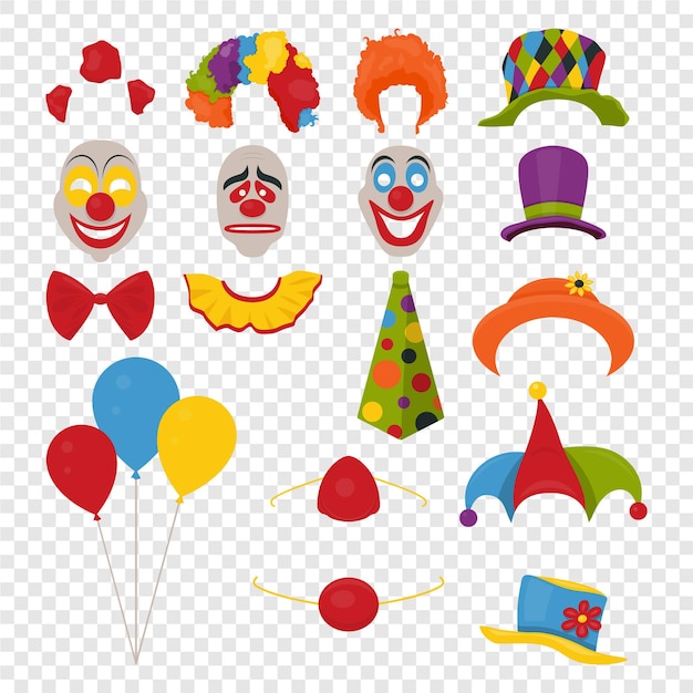 Vector party birthday fool s day  photo booth props hats wigs neckties clown noses masks