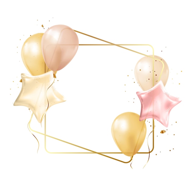 Party birthday glossy golden frame with balloons EPS10