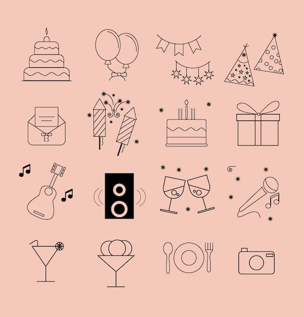 Set di icone di compleanno del partito