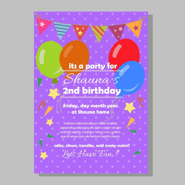 party birthday invitation template with flat style