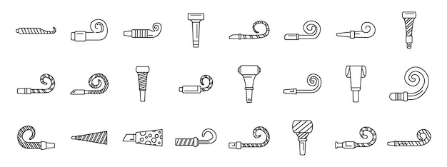 Vector party blower icons set outline vector whistle horn happy