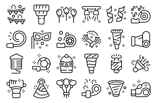 Party blower icons set outline vector Whistle horn