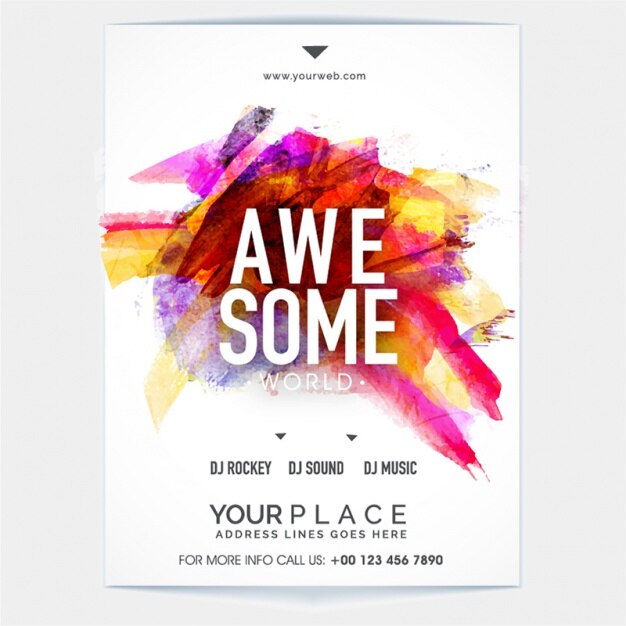 Vector party brochure template with colorful stain