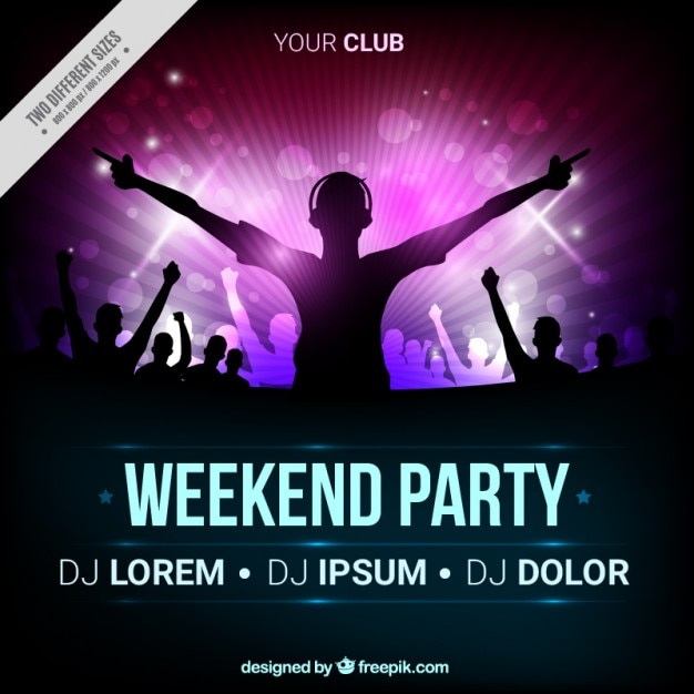 Vector party brochure with silhouette dj