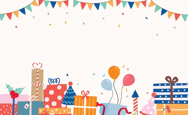 Party card collection with gift box, balloon, ribbon, confetti.Vector illustration for poster,postcard,banner,cover