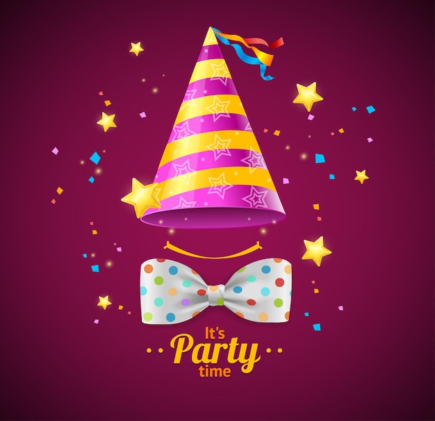 Party Card or Placard with a Cap and Bow Tie. Vector illustration