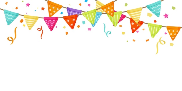 Vector party celebration background with confetti and flags