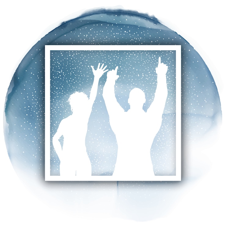 Vector party couple in a white frame on a watercolour texture