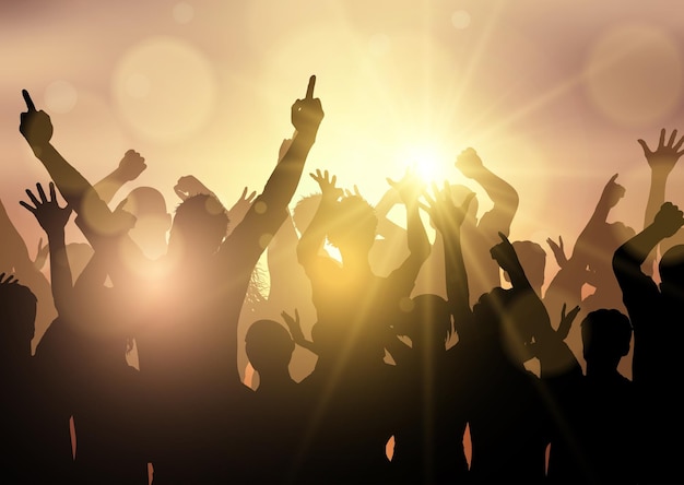 Vector party crowd on sunburst background