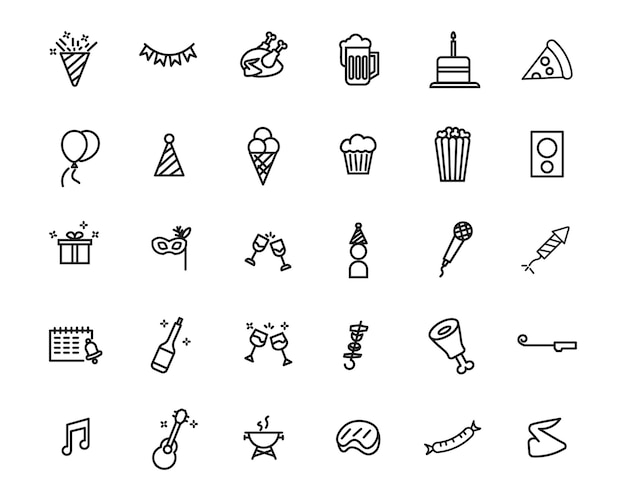 Vector party decoration line icons set linear style symbols collection outline