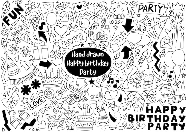 Vector party doodle happy birthday