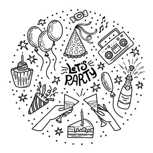 Vector party doodle vector set celebration hand drawn clipart