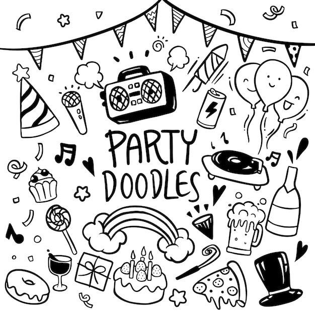 Party doodles hand drawn vector