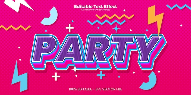 Vector party editable text effect in memphis trend style