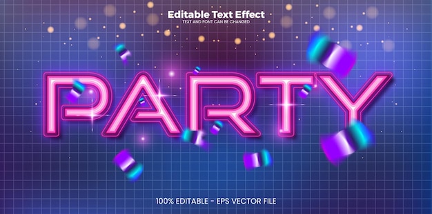 Vector party editable text effect in modern neon style