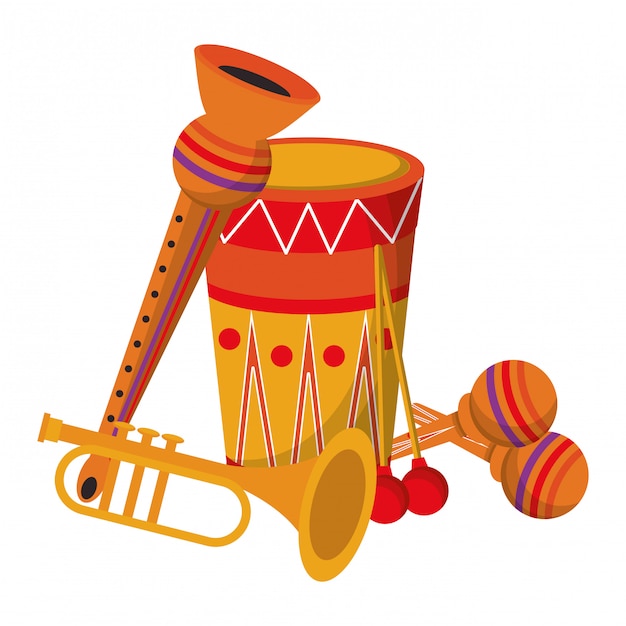 Party festive music instruments carnival cartoon