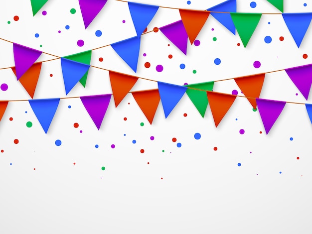 Party flag garland with confetti. Kids birthday, circus carnival fiesta invitation retro.